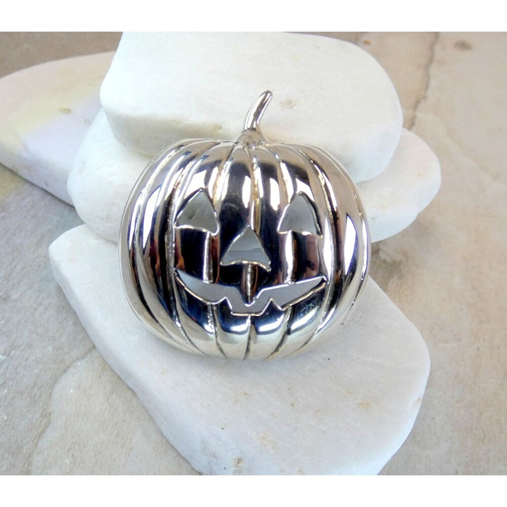 VTG J.H. Breakell Jack O Lantern Sterling Silver Brooch Pin Signed Halloween